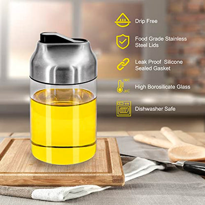 Aelga Soy Sauce Dispenser, 7oz Non-Drip Spout Oil and Vinegar Dispenser with Auto Flip Cap, Glass Oil Cruet for Kitchen Cooking - color: Silver, style: 7OZ Set of 1