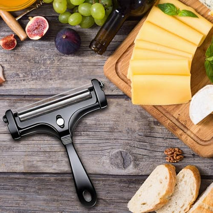 Cheese Slicer, AIDOIT Stainless Steel Wire Cheese Slicer, Adjustable Thickness Cheese Cutter with 8 Extra Wires for Soft, Semi-hard, Hard Cheeses, Black - color: Black