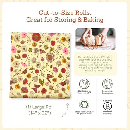 Bee's Wrap Beeswax Wraps for Food - Cut to Size 14x52" Beeswax Wrap Roll - Plastic Free Made in USA Reusable Natural Food Wrap - Meadow Magic - style: Meadow Magic