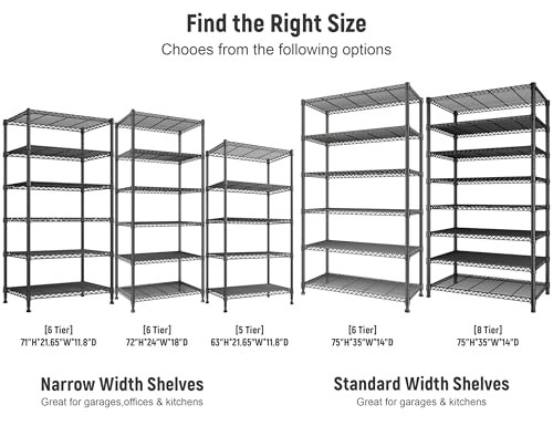 REIBII 75" H Metal Shelving 6 Tier Storage Shelf Adjustable Kitchen Shelf Wire Shelving Unit Detachable Storage Rack for Kitchen Laundry Living Room Commercial Heavy Duty Metal Shelf 75" X35" X14" - size: 【6 Tier】75"H X 35"W X 14"D
