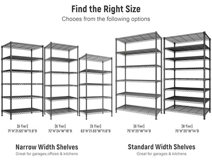 REIBII 75" H Metal Shelving 6 Tier Storage Shelf Adjustable Kitchen Shelf Wire Shelving Unit Detachable Storage Rack for Kitchen Laundry Living Room Commercial Heavy Duty Metal Shelf 75" X35" X14" - size: 【6 Tier】75"H X 35"W X 14"D