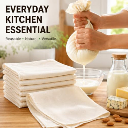 Reusable Cheesecloth, 20x20 Inch Hemmed 100% Unbleached Cotton Strainer Cloth, Washable for Cooking, Baking, Juicing & Cheese Making