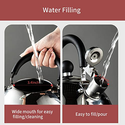304 Stainless Steel Whistling Tea Kettle 2.1 Quart/2L, Suitable to Boiling Water & Tea on Induction Stove, Gas Stove Top - color: Silver, size: 2.1 Quarts