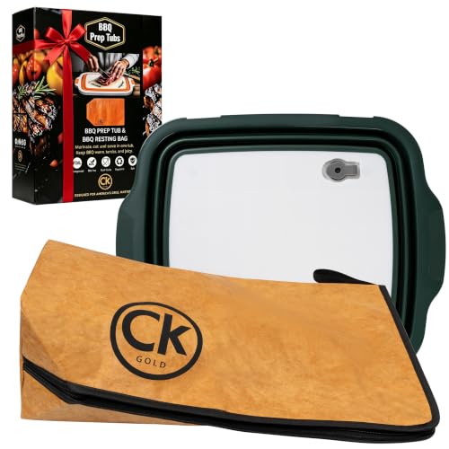 New LARGE Prep Tub & BBQ Blanket Gift Bundle: (1) 16 L Prep Tub + 1 Meat Resting Bag I Marinating Container with Locking Lid & Cutting Board for Brisket & Ribs - Smoking & Grilling (Green,16L) - color: Green