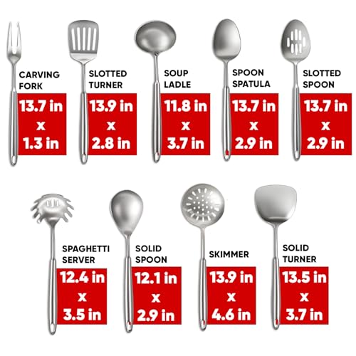 Newness 9 Pcs Cooking Utensils Set, 304 Stainless Steel Kitchen Utensils Set, Metal Kitchen Accessories, Include Soup Ladle, Slotted Skimmer Spoon, Spaghetti Spoon and Spatula, Dishwasher Safe (Short) - size: Small 9 PCS Cooking Utensils Set