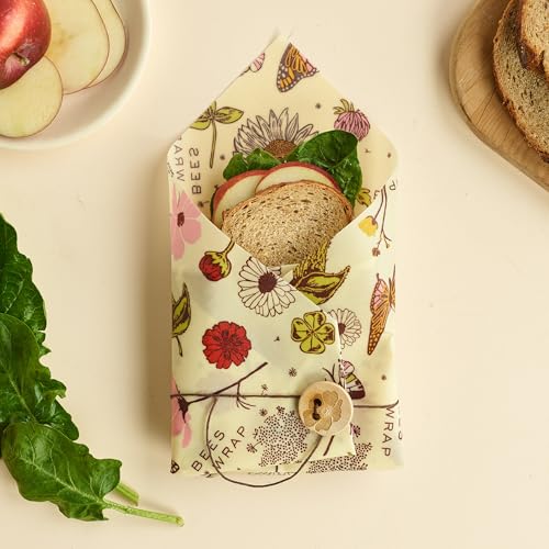 Bee's Wrap Beeswax Wraps for Food - 3 Pack of Medium Beeswax Wraps - Plastic Free Made in USA Reusable Natural Food Wrap - Meadow Magic Print - style: Meadow Magic Medium 3 Pack