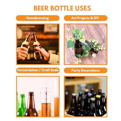 FastRack Amber Beer Bottles 12oz (Pack of 24) | Longneck Glass Beer Bottles with Pry-off Crown Finish for Home Brewing Mead, Cider & Kombucha | Durable Brewing Bottle & Bottling Kit