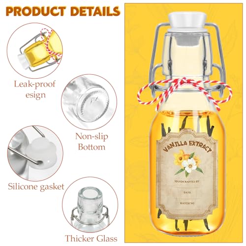 20 Pack Swing Top Glass Vanilla Extract Bottles 4 oz with Lids, Funnel and Vanilla Extract Labels, Boston Vanilla Bottles for Syrup Gift, Flip Top Glass Jars - color: 20PC 4oz Round Bottle
