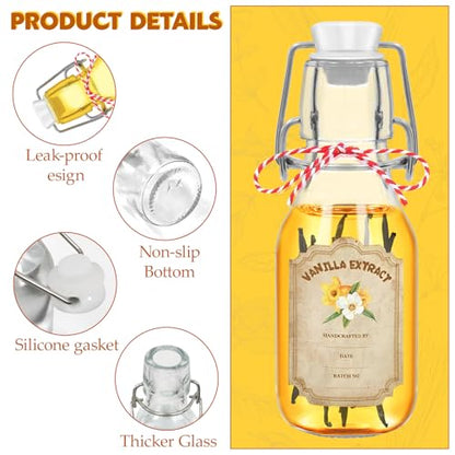20 Pack Swing Top Glass Vanilla Extract Bottles 4 oz with Lids, Funnel and Vanilla Extract Labels, Boston Vanilla Bottles for Syrup Gift, Flip Top Glass Jars - color: 20PC 4oz Round Bottle