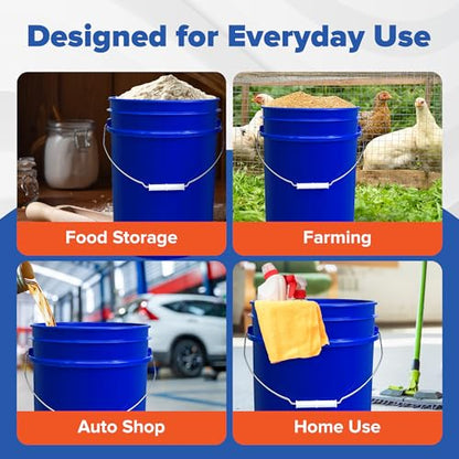 ePackageSupply 5 Gallon Bucket - Food Grade Bucket, Metal Handle Grip, BPA-Free, Heavy-Duty 90 Mil HDPE Plastic Pail, Stackable Utility Container, Made in USA, Lid Not Included, Blue, 60 Packs - color: Blue, size: 60 Packs