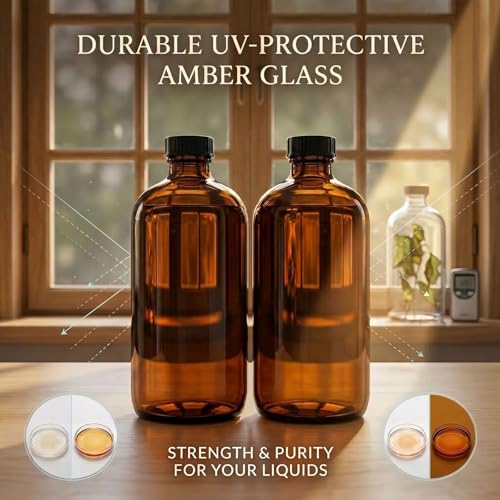 2pack 16oz amber Glass Bottles with Reusable Lids (2 Pack),Lab Bottles & Jars Reagent Bottles,Perfect Glass Containers for Secondary Fermentation,Storing condiment, Homemade Essential Oils (16 Ounce)