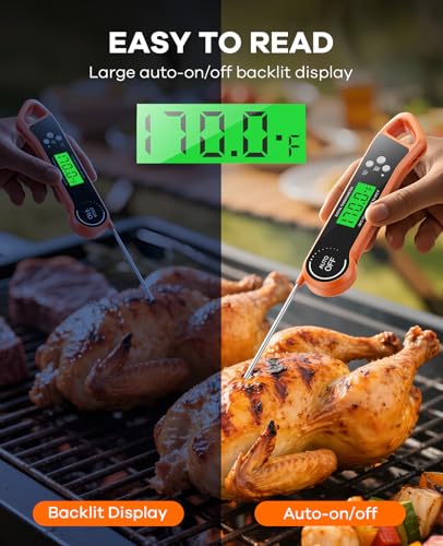 SILVLF Meat Thermometer Digital, Instant Read Thermometer with Backlight, Calibration & Hold Function, Waterproof Food Thermometer for Kitchen and Outside, BBQ,Turkey, Candy, Liquids, Beef (Orange) - color: orange