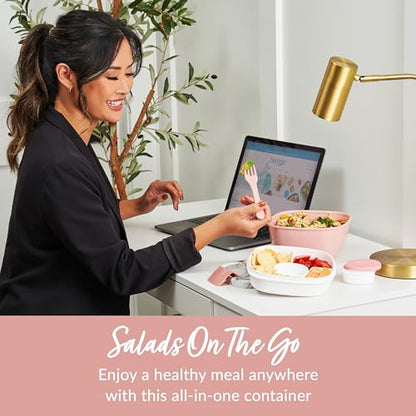 Bentgo Salad Container - 54 oz Bowl with 4-Compartment Toppings Tray, Dressing Container, Reusable Fork, BPA-Free Lunch Box for Meal Prep & Food Storage; Removable Bento Tray (Blush Marble) - color: Blush Marble