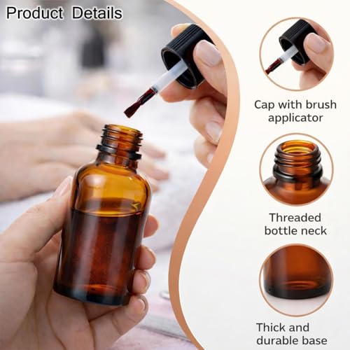 6Packs 30ml Amber Glass Essential Oil Bottle with Brush Cap Refillable Amber Bottles Portable Essential Oil Brush Bottle for Oils Serums, Cuticle Care, Nail Treatments, DIY Blends