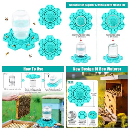 Bee Feeder for Mason Jar – Silicone Bee Watering Station for Garden, Compatible with Regular Mouth Mason Jars(2 Pack)(Blue) - color: Blue