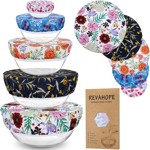 5-Size Reusable Beeswax Bowl Covers for Bread Proofing, Cotton Cloth Flexible Beeswax Wraps for Food Storage(Colorful Floral) - color: Colorful Floral