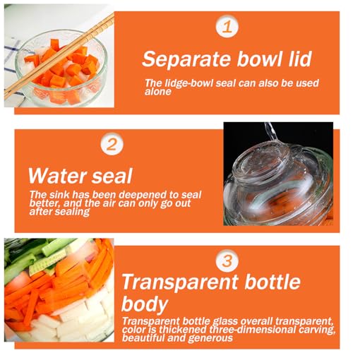Kimchi Containers, Pickle Container 1.5 L Food Grade Fermentation Jar Traditional Kimchi Containers with Bowl Cap Transparent Glass Jar with Lid Fermentation Kit for Pickling Kimchi Sauerkraut - color: 1.5l