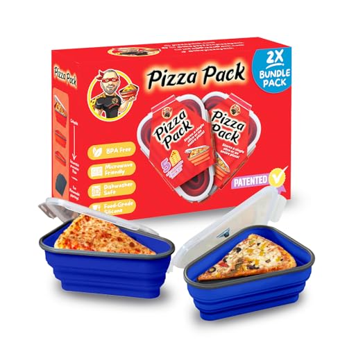 PIZZA PACK The Perfect Reusable Pizza Storage Container with 5 Microwavable Serving Trays - BPA-Free Adjustable Pizza Slice Container to Organize & Save Space, 2 Pack, Blue - color: Blue, size: 2 Pack