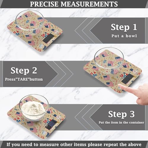 Food Scale Kitchen Scale for Baking Cooking Digital Food Weighing Measuring Scale Small Waterproof Electric Food Scale Brown Patriotic American Flags - color: Brown Patriotic American Flags