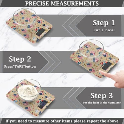 Food Scale Kitchen Scale for Baking Cooking Digital Food Weighing Measuring Scale Small Waterproof Electric Food Scale Brown Patriotic American Flags - color: Brown Patriotic American Flags