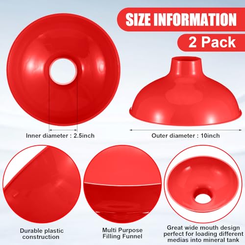 Vesici Extra Large Wide Mouth Funnel 2.5" x 10" Multi Purpose Filling Funnel Plastic Reusable for Water Softener Resin Tanks Carbon Media Jar Filling Use(Red,2 Pack) - color: Red
