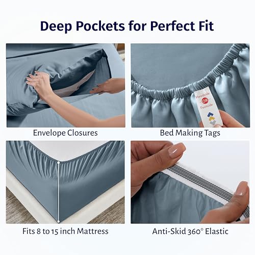 California Design Den Egyptian Percale Sheet Set Full Size - Certified 100% Egyptian Cotton, Lightweight Percale Cotton Sheets Full Size, Deep Pockets, Crisp & Durable Luxury Bedding Set - Slate Blue - color: Slate Blue, size: Full