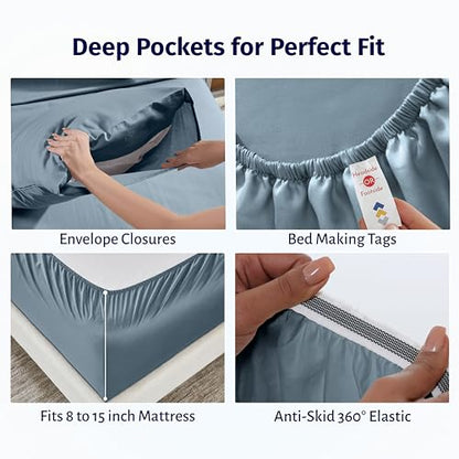 California Design Den Egyptian Percale Sheet Set Full Size - Certified 100% Egyptian Cotton, Lightweight Percale Cotton Sheets Full Size, Deep Pockets, Crisp & Durable Luxury Bedding Set - Slate Blue - color: Slate Blue, size: Full