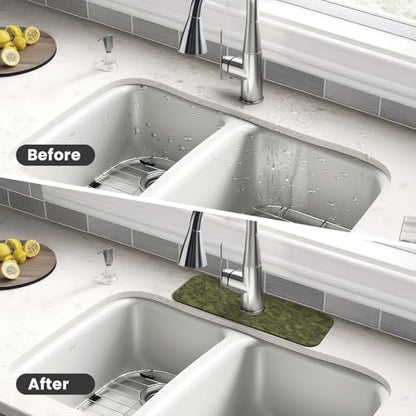 Camouflage Green Camo Faucet Mat For Kitchen Sink, Absorbent Countertop Protector, Quick Dry Sink Splash Guard Pad, Waterproof Draining Mat 15" X 5.5" - color: Style 4