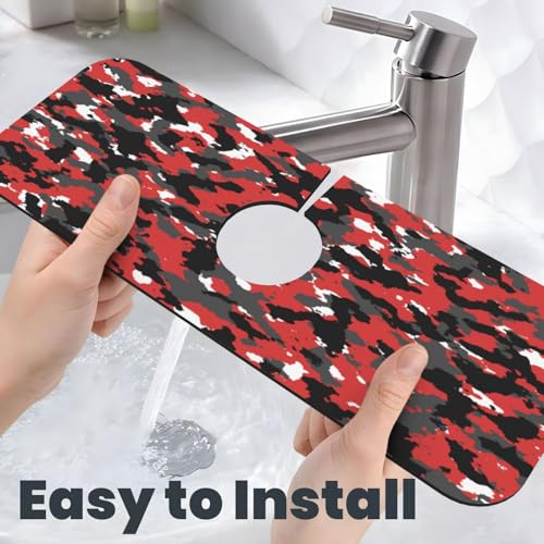 Red Black Camouflage Faucet Mat For Kitchen Sink, Absorbent Countertop Protector, Quick Dry Sink Splash Guard Pad, Waterproof Draining Mat 15" X 5.5" - color: Style 6