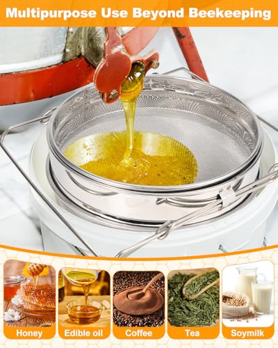 CIMALAB Stainless Steel Honey Strainer, Double Sieve Honey Filter, Honey Filters for 5 Gallon Bucket & CIMALAB Honey Refractometer for Moisture, Brix and Baume, Brix Meter Refractometer with ATC