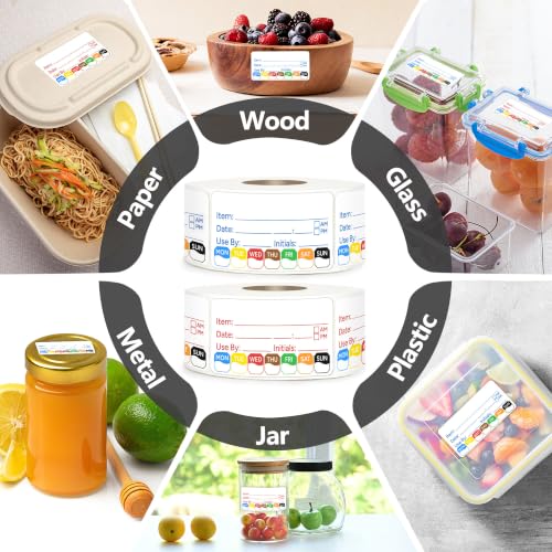 2 Rolls 1000 Pcs 1 X 2 inch Removable Food Date Sticker Labels, Easy to Write for Freezer, Refrigerator Food Containers Date Sticker, Leftover Labels (Blue-Red-US) - style: Blue-Red-US