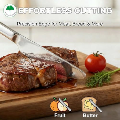 6 Piece Stainless Steel Dinner Knives Set, 9 Inch | Mirror Polished Blade, Serrated Edge, Dishwasher Safe, Ideal for Home, Restaurant, Gifting