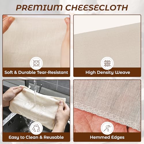 Cheese Cloths for Straining, Grade 100 Cheese Cloth, Reusable Washable Unbleached Pure Cotton Cheesecloth for Cooking and Cheese Making with Hemmed Edge (40x40 Inch-1PC) - size: 40x40 Inch-1PC