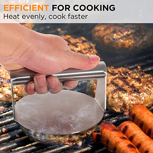 Stainless Steel Burger Press, 5.5 Inch Round Smasher, Non-Stick Smooth Hamburger Press Flat Bottom Without Ridges, Bacon Grill Perfect for Top Griddle Cooking