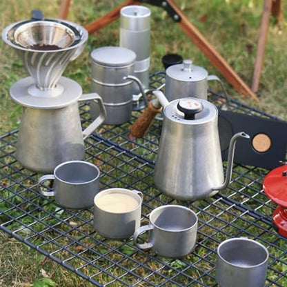 Stainless Steel Coffee Kettle 650ml - Outdoor Camping Pot with Thermometer, Long Spout, Anti-Scald Design - Perfect for Boiling Water and Brewing Coffee Silver 650ML - color: Silver