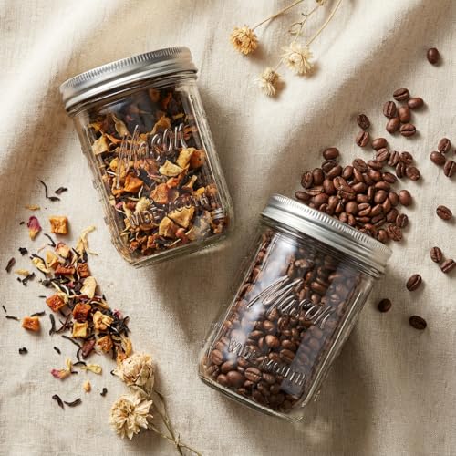 WELLIFE 4 Pack 16 oz Mason Jars with Lids – Wide Mouth Glass Canning Jars, Rust-Proof Airtight Lids with Silicone Seal, Thick Glass Storage Jars with Measurement Marks - color: Clear Mason Jar 16oz-4Pcs