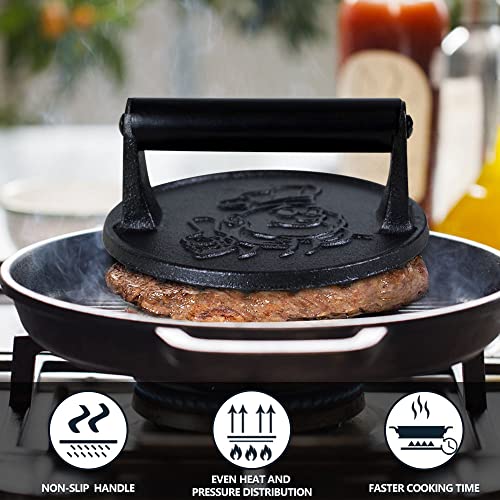 COOKWIN 7" Cast Iron Smash Burger Press Kit, Heavy-Duty Hamburger Smasher with Non-Slip Handles and 50 pcs Patty Paper, 2.1 lb Bacon Meat Weight Press for Steak, Smashburger, Grill and BBQs - color: 7 inch Black