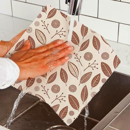 Reusable Bee&Floral Beeswax Wraps, 9 PCS Eco-Friendly Food Storage, Organic Cotton Sandwich, Snack, Bowl Covers, Zero Waste, Plastic-Free, Sustainable, 1XL, 3M, 5S - color: Brown Leaves Flowers Bees