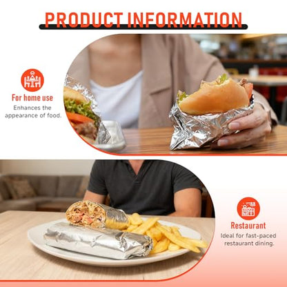 80 Pcs Insulated Foil Sandwich Wrap Paper Aluminum Foil Sheets,12"x12"Food Wrapping Paper for Hamburger Hot Dogs, Burgers, Burritos