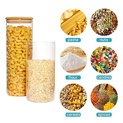 Vtopmart 70oz Glass Food Storage Jars, 3 Pack Large Kitchen Containers with Airtight Bamboo Lids for Pasta, Nuts, Flour, Canisters Set for Cereal, Pantry Organization, BPA Free - size: 3 Pack (70 oz)