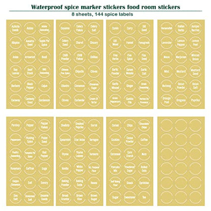 144 Pcs Transparent Spice Labels, Numbers for Jar Organization, Food Labels Waterproof Kitchen Seasoning Names Label, Preprinted White Letters Pantry Stickers (Transparent)