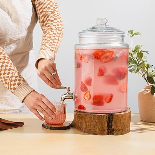 Large Glass Drink Dispenser with Spout – 1.5 Gallon Tall Mason Jar Style Beverage Server with Airtight Lid & Metal Spigot for Water, Tea, Juice, Punch, or Cocktails - size: 1.5 Gallon