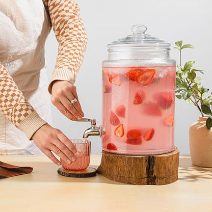 Large Glass Drink Dispenser with Spout – 1.5 Gallon Tall Mason Jar Style Beverage Server with Airtight Lid & Metal Spigot for Water, Tea, Juice, Punch, or Cocktails - size: 1.5 Gallon