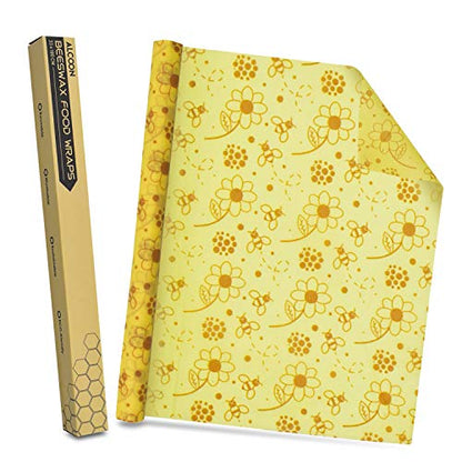 ERKOON Beeswax Food Wraps 1 Meter Roll 13 x 39 Inch Reusable Beeswax Wraps Eco-Friendly Sustainable Food Storage Wraps for Sandwich, Cheese, Fruit, Bread, Snacks (Flower Pattern)