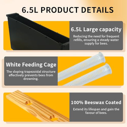 2 Pack 6.5L Bee Feeder, Beeswax Coated Beehive Frame Feeder, Bee Sugar Water Feeder, Essential Beekeeping Equipment for Honeybee Hives (2pcs-6.5L) - size: 2pcs-6.5L