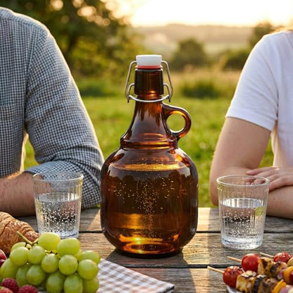 3 Pack 34OZ Amber Glass Bottle, Swing Top Home Brewing Beer Jar, Glass Gallon Jugs with Airtight Rubber, Reusable Leak-proof Container for Kombucha, Beverage, Oil, Vinegar