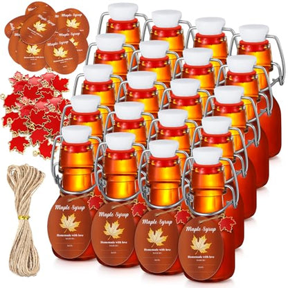 20 Sets Mini Limoncello Bottles Small Swing Top Glass Bottles Tiny Jar for Table Centerpieces Beverages Homemade Christmas Baby Shower Wedding Party Favors for Guests(2oz,Maple Syrup) - size: 2oz, style: Maple Syrup