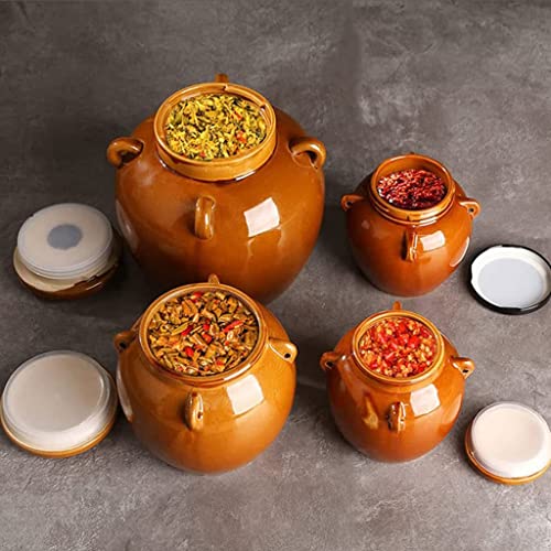 Traditional Rustic Ceramic Fermenter, 400ML Pickle Jar with Water Sealing Cap and Airlock Lid - size: 400ML