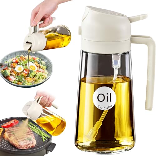 YARRAMATE 16oz/470ml Glass Olive Oil Sprayer for Cooking with Stickers, 2 in 1 Oil Dispenser for Kitchen Gadgets, Food Grade Premium Spray Bottle for Salad, Frying, BBQ (Creamy White) - color: 01_1Pc Creamy White