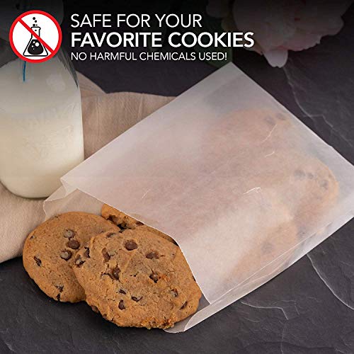 Paper Sandwich Bags Bulk Wax Paper (200 Pack) 7" x 6" x 1" Wet Wax Paper - Food Grade Grease Resistant Wax - White Glassine Bags - Paper Bags for Bakery Cookies, Candy, Snacks, French Fries